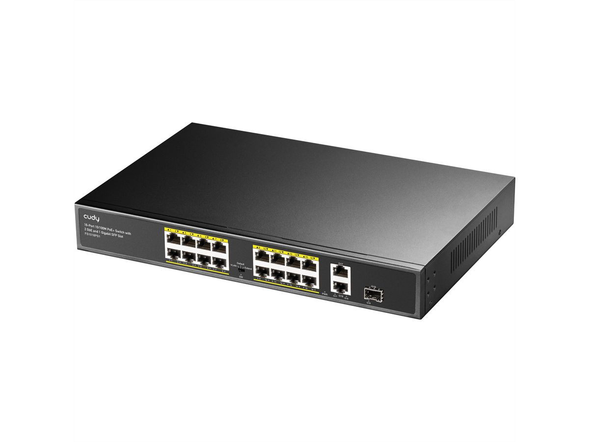 CUDY FS1018PS1 16-Port 10/100M PoE+ Switch 2 Gigabit Uplink 1 SFP Port 200W
