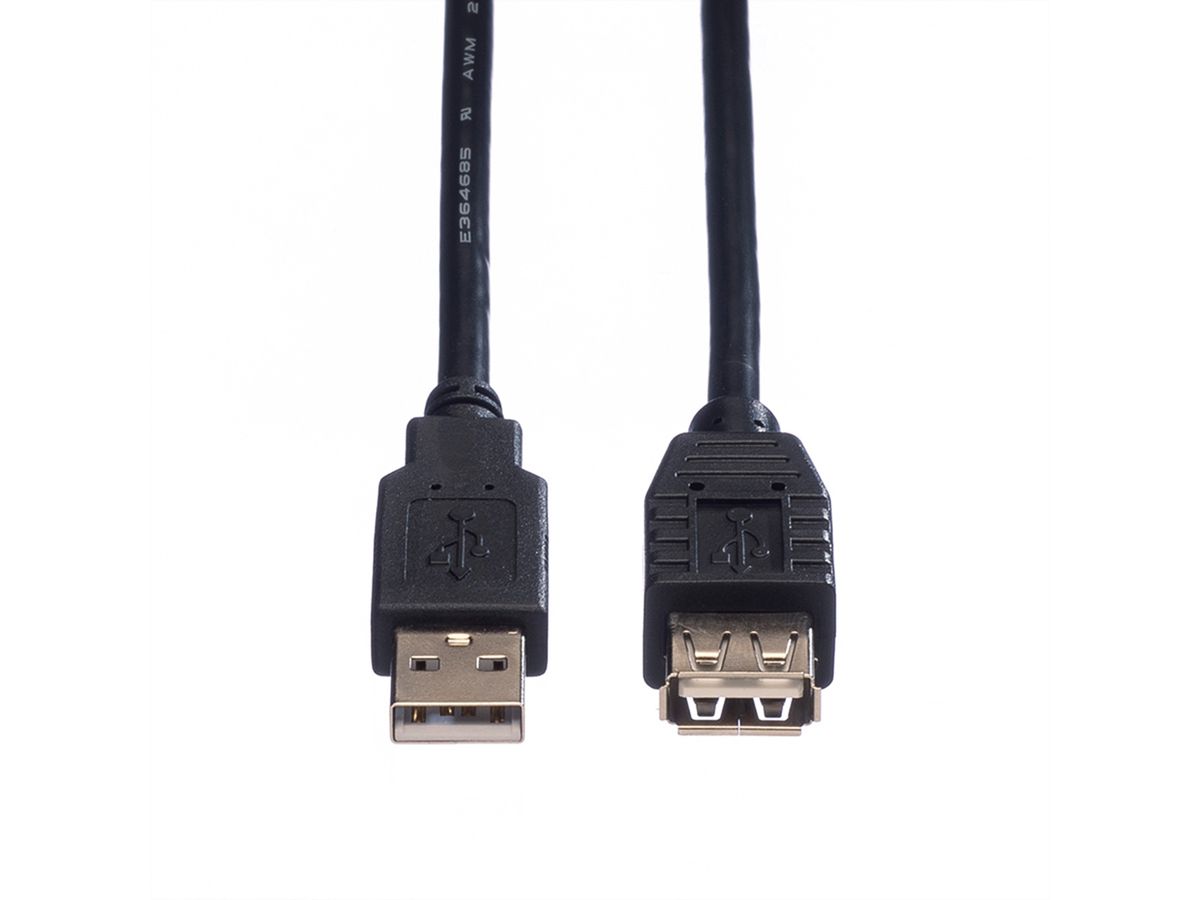 ROLINE Câble USB 2.0 Type A-A, M/F, noir, 0,8 m