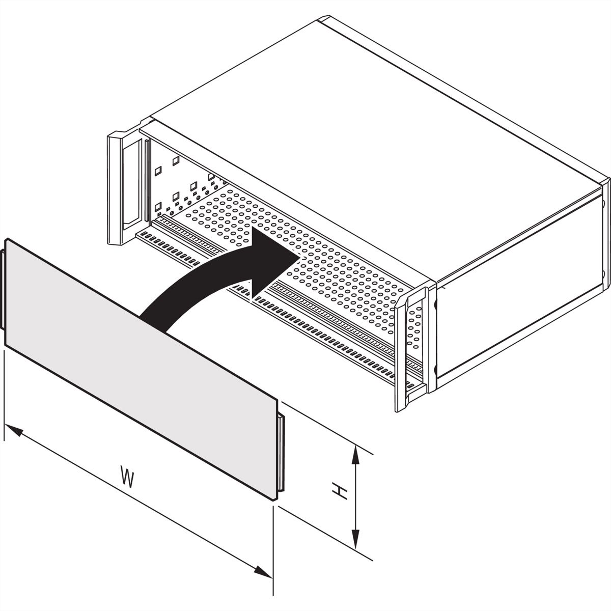 SCHROFF Face avant, pleine largeur, fendue, non blindée pour RatiopacPRO 3 U, AIR 4 U, 42 CV, 2,5 mm, alu