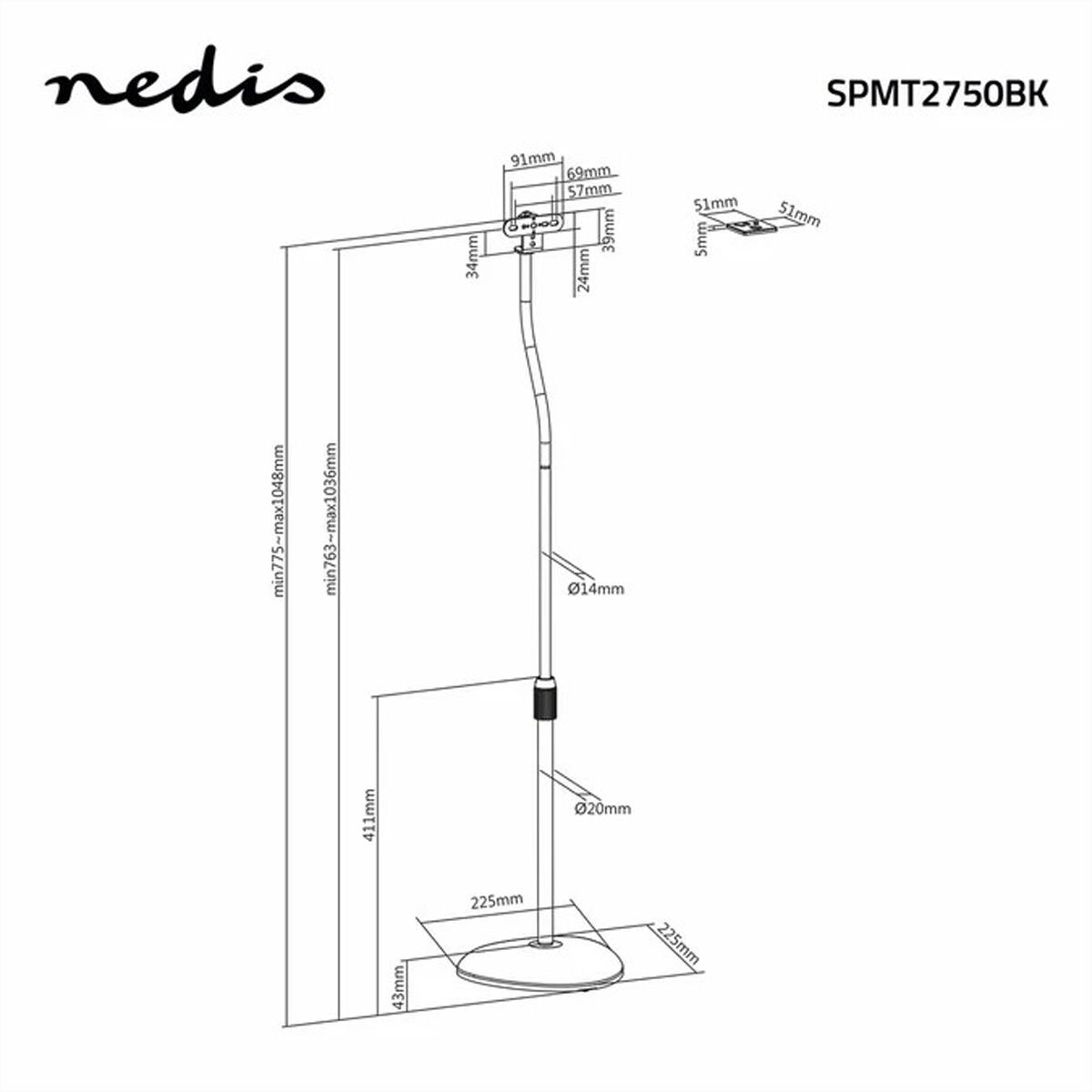 Nedis Lautsprecher-Bodenständer universal schwarz, 2 Stück, höhenverstellbar, 4.5 kg