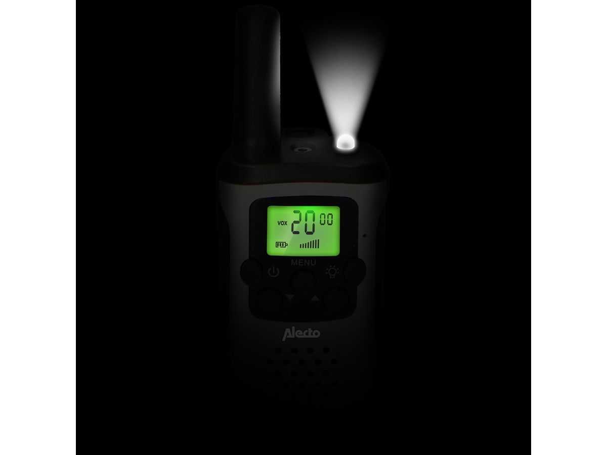 Talkie-walkie ALECTO 7 Km – Lot De 2, Lampe Torche Intégrée, Portée Longue, Communication Extérieure, Cadeau Enfant
