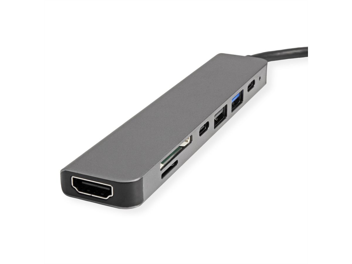 VALUE Station d'accueil USB type C, HDMI 4K60, 2x USB2.0 (A+C) + 1x USB3.2 Gen1 (A), 1x PD, 1x SD/TF