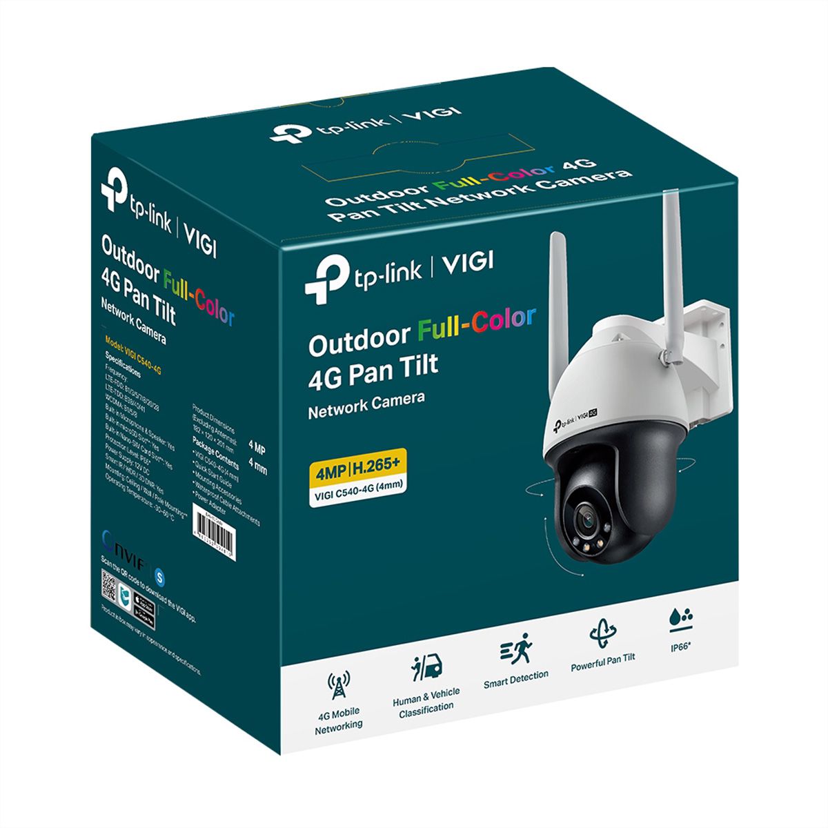 TP-Link VIGI C540-4G(4mm) Caméra PT 4 MP, 80°, IR-LED 30m, LTE