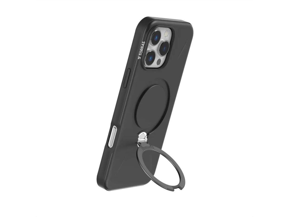 Torras Ostand 360° Spin Fusion Hülle, iPhone 16 pro Max, MagSafe, schwarz