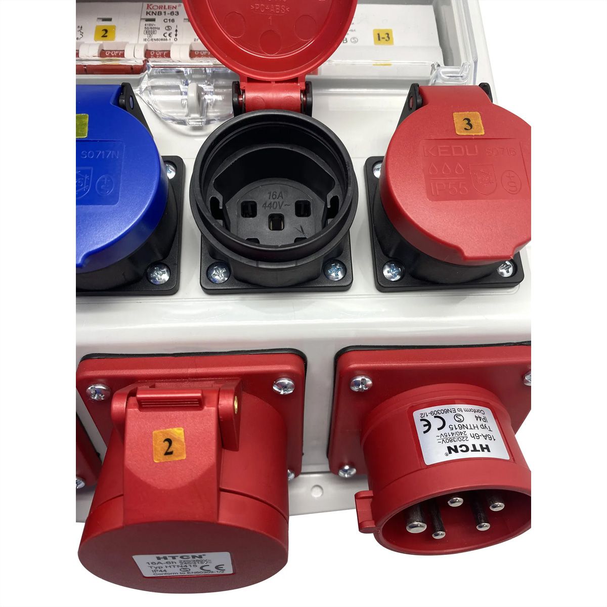Distributeur électrique 16 A IP44/IP55 + entrée FI , 1x CEE16/5 Output: 2xCEE16/5 2xT23 2xT25 , gris