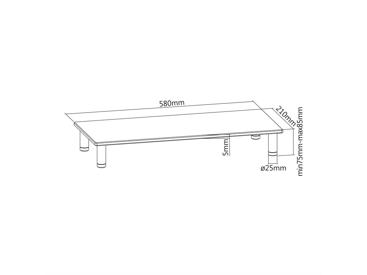 ROLINE Höhenverstellbarer Glas-Monitor-Ständer rechteckig, bis 20 kg