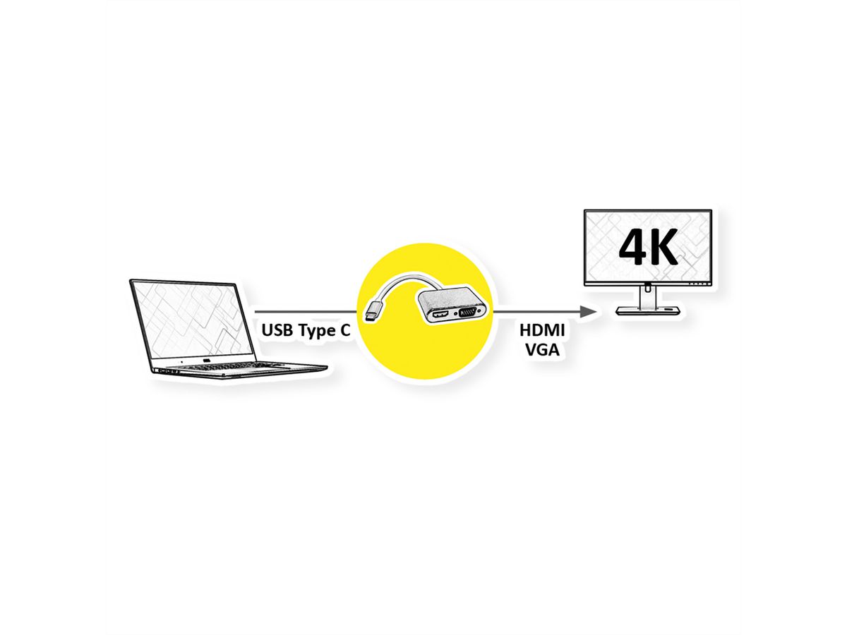 ROLINE GOLD Adaptateur Type C - HDMI/VGA, M/F