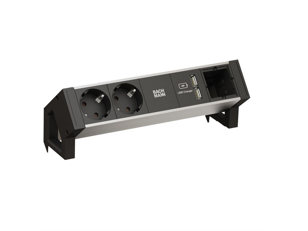 BACHMANN DESK2 ALU BLACK 2x contact de protection 1x USB-Charger 1x ABD GST18