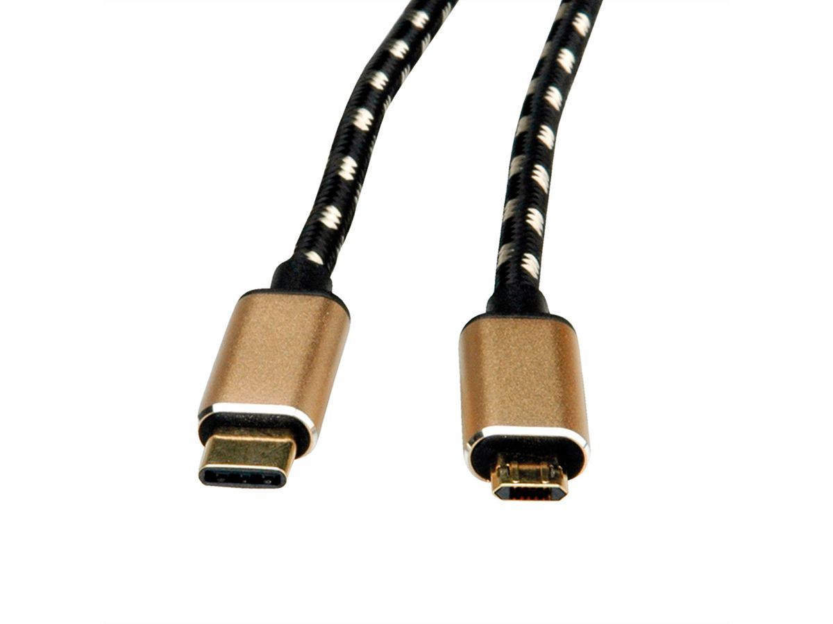 ROLINE GOLD Câble USB 2.0, USB C mâle - Micro USB B mâle, 3 m