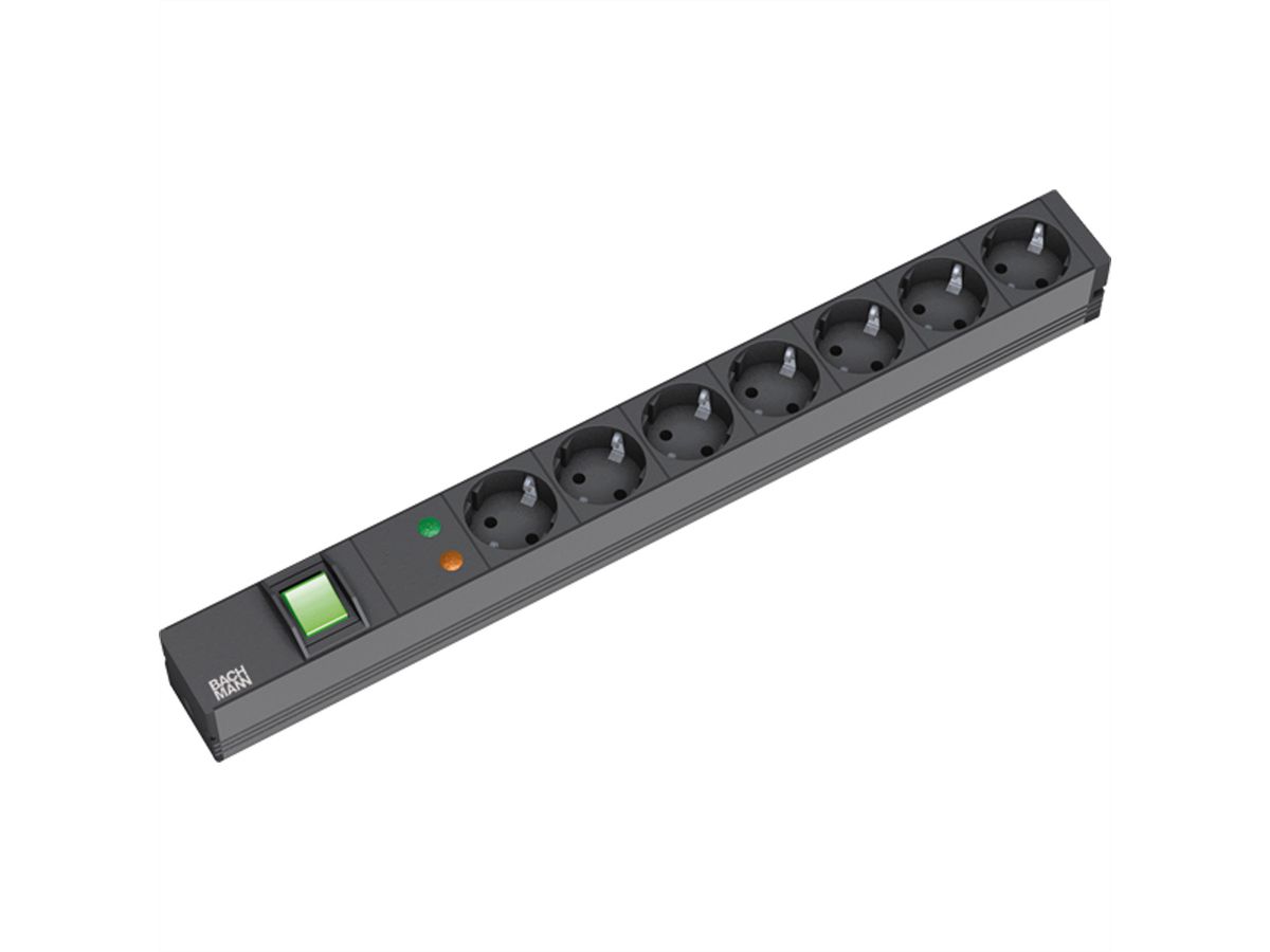 BACHMANN Bâti de prises 19" 7x avec TGB avec interrupteur, noir