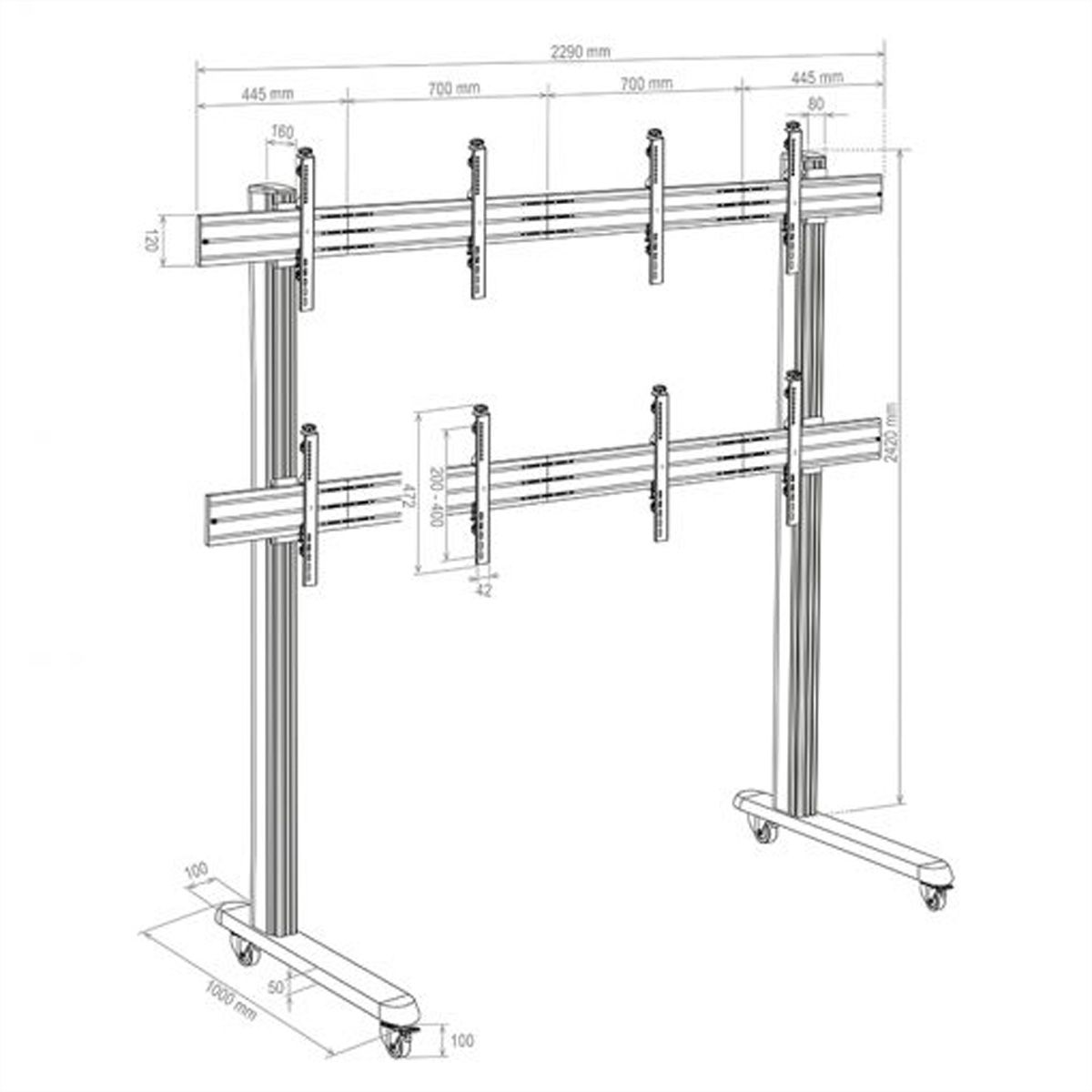 Hagor support mural HA-VWT 2 x 2 Portrait, Videowall-Trolley, noir