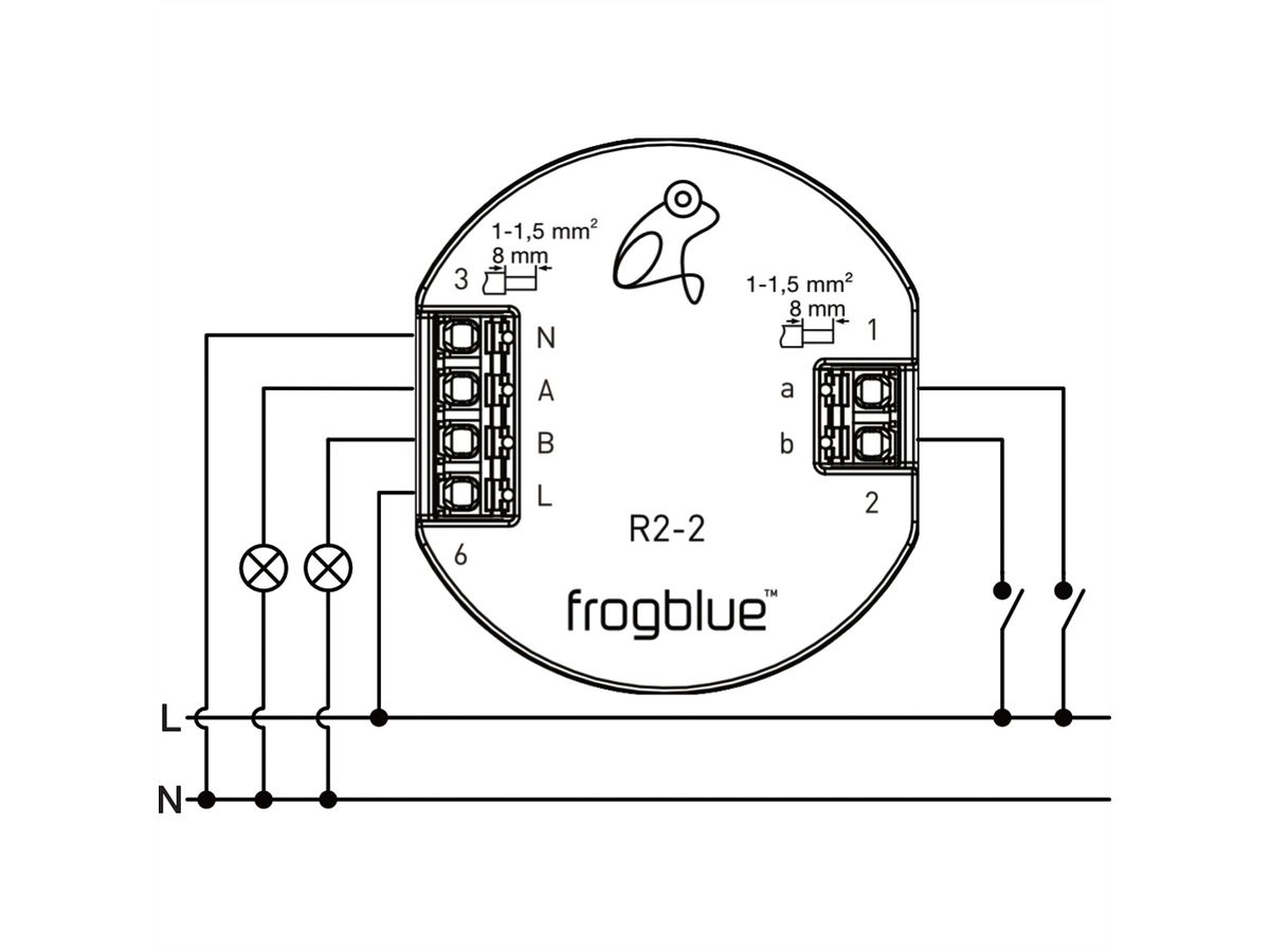 frogblue, frogRelay2-2-PF, interrupteur de relais à 2 canaux avec 2 entrées et sorties