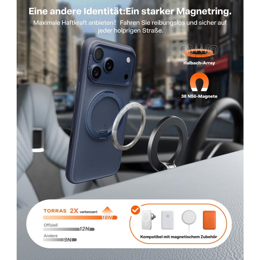 Torras Ostand R Fitness Case, iPhone 17 Pro Max, MagSafe, noir