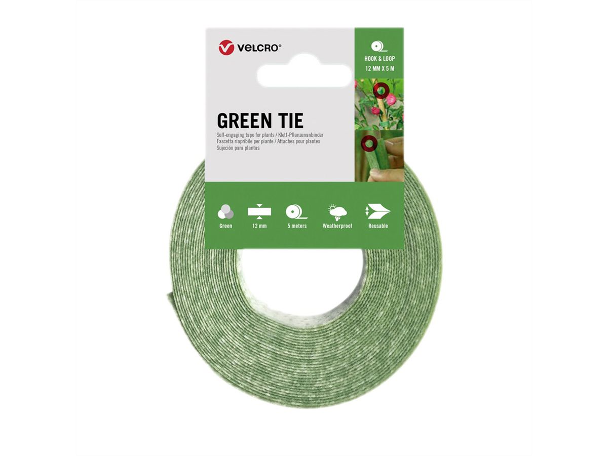 VELCRO® Green Tie 5m Ruban à fermeture automatique 12mm vert