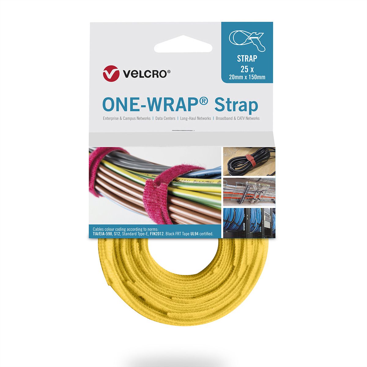 VELCRO® One Wrap® Strap 13mm x 200mm, 25 pièces, jaune