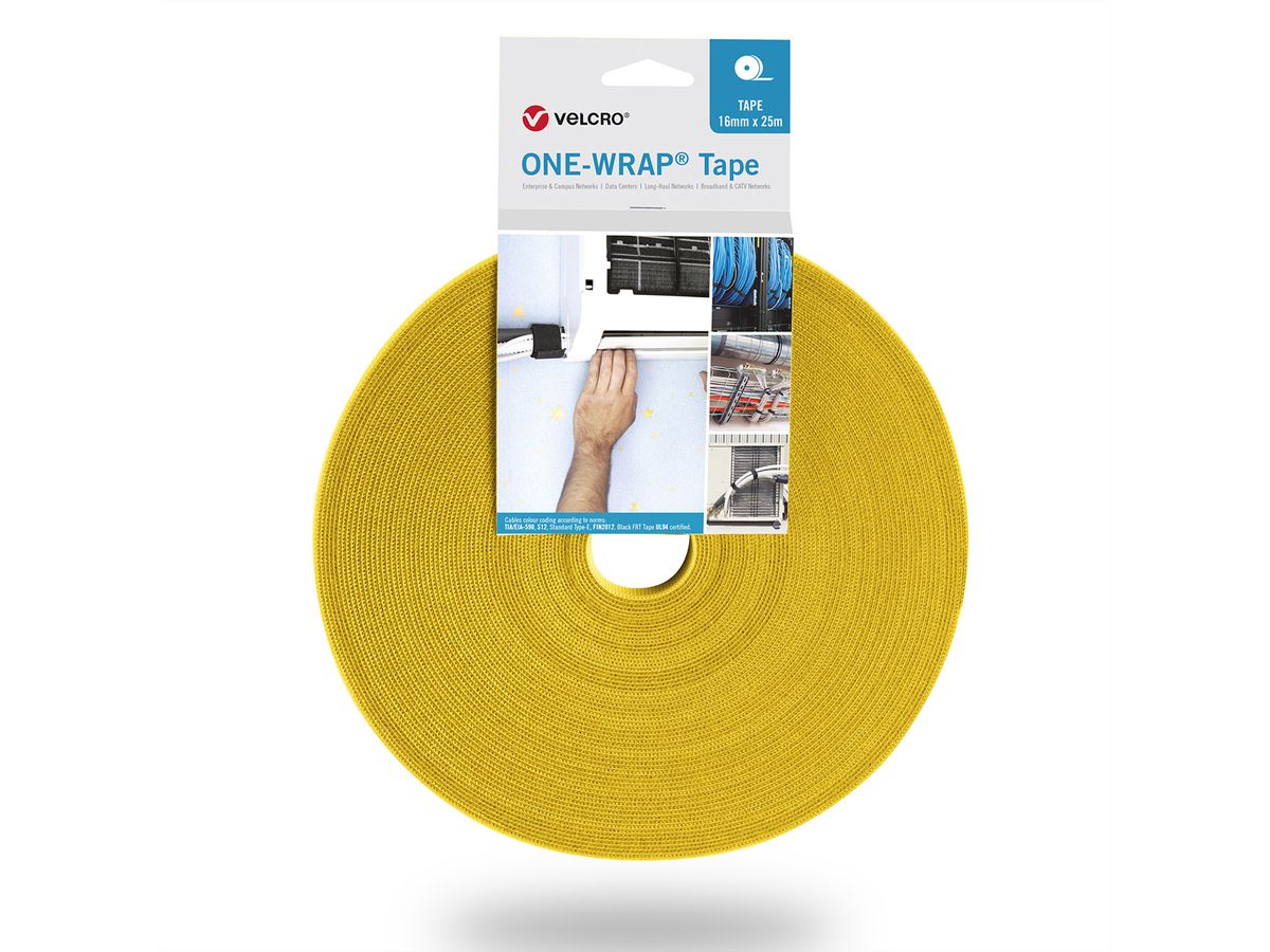 VELCRO® One Wrap® Band 10 mm breit, gelb, 25 m
