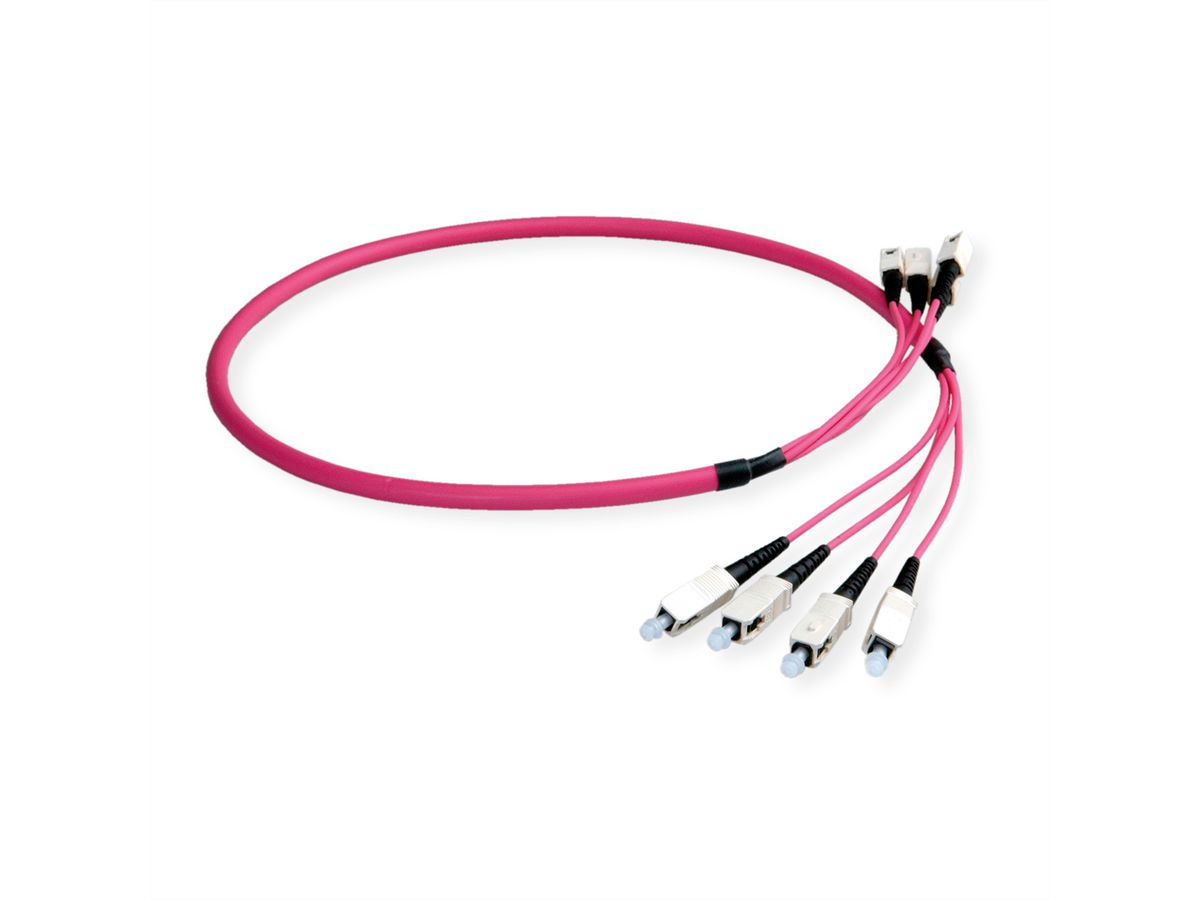 LEONI Câble Breakout 4G 50/125µm OM3, 1er mètre, avec Suhner 4x ST/4x ST
