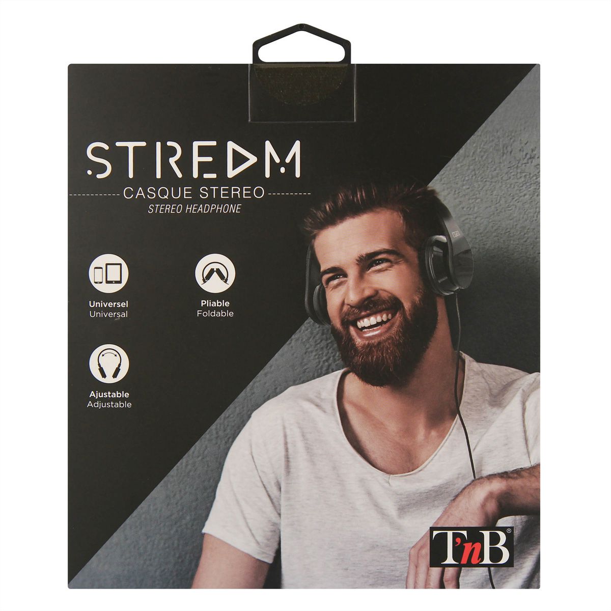 T'nB STREAM Kopfhörer, mit Kabel, schwarz, faltbar, 20-20000 HZ, 3.5mm Jack