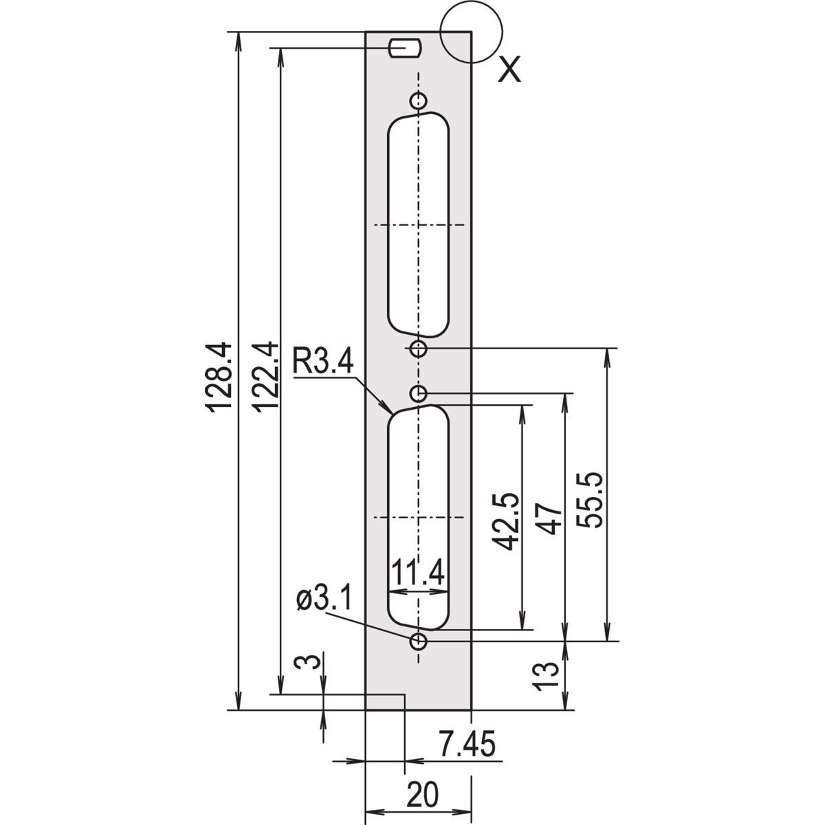 SCHROFF Face avant, plate, Refrofit Shielding, D-Sub Cutout, 3 U, 4 HP, 2 x 25 broches, 2,5 mm, alu, anodisé avant, conducteur arrière
