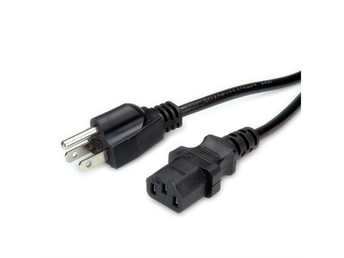 VALUE Netzkabel NEMA-5 auf C13 für USA, schwarz, 1,8 m