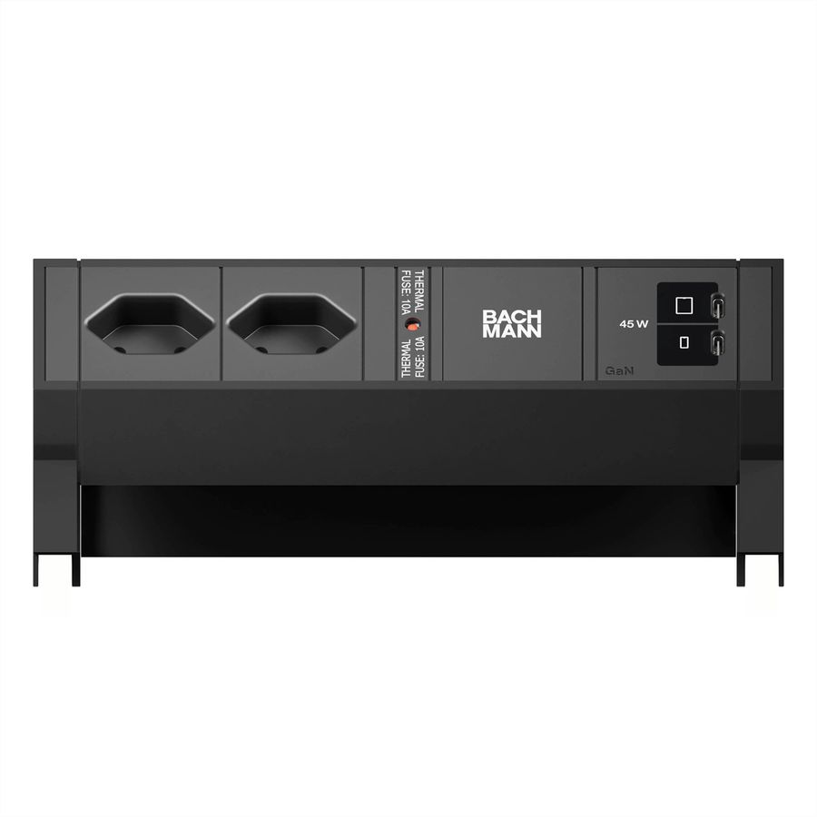 BACHMANN DESK2 2xCH 90° 1xUSB C/C 45W, L=0,2m RAL9005
