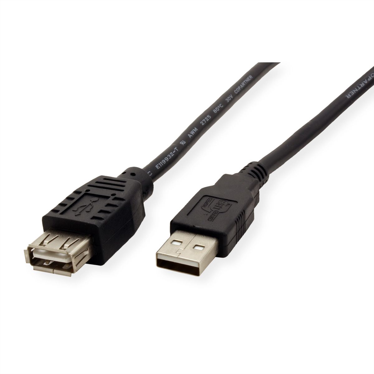 ROLINE USB 2.0 Verlängerungskabel, Typ A-A, ST/BU, schwarz, 0,8 m