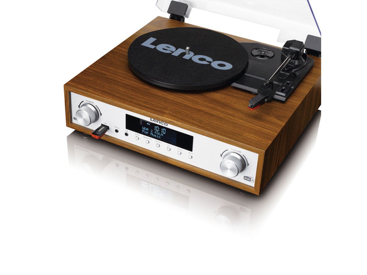Lenco Chaîne Hi-Fi MC-160WD couleur bois, TT, DAB, radio FM, BT