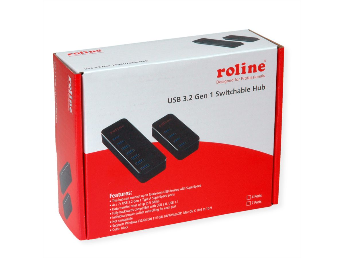 ROLINE USB 3.2 Gen 1 Notebook Hub, 7 Ports, einzeln schaltbar