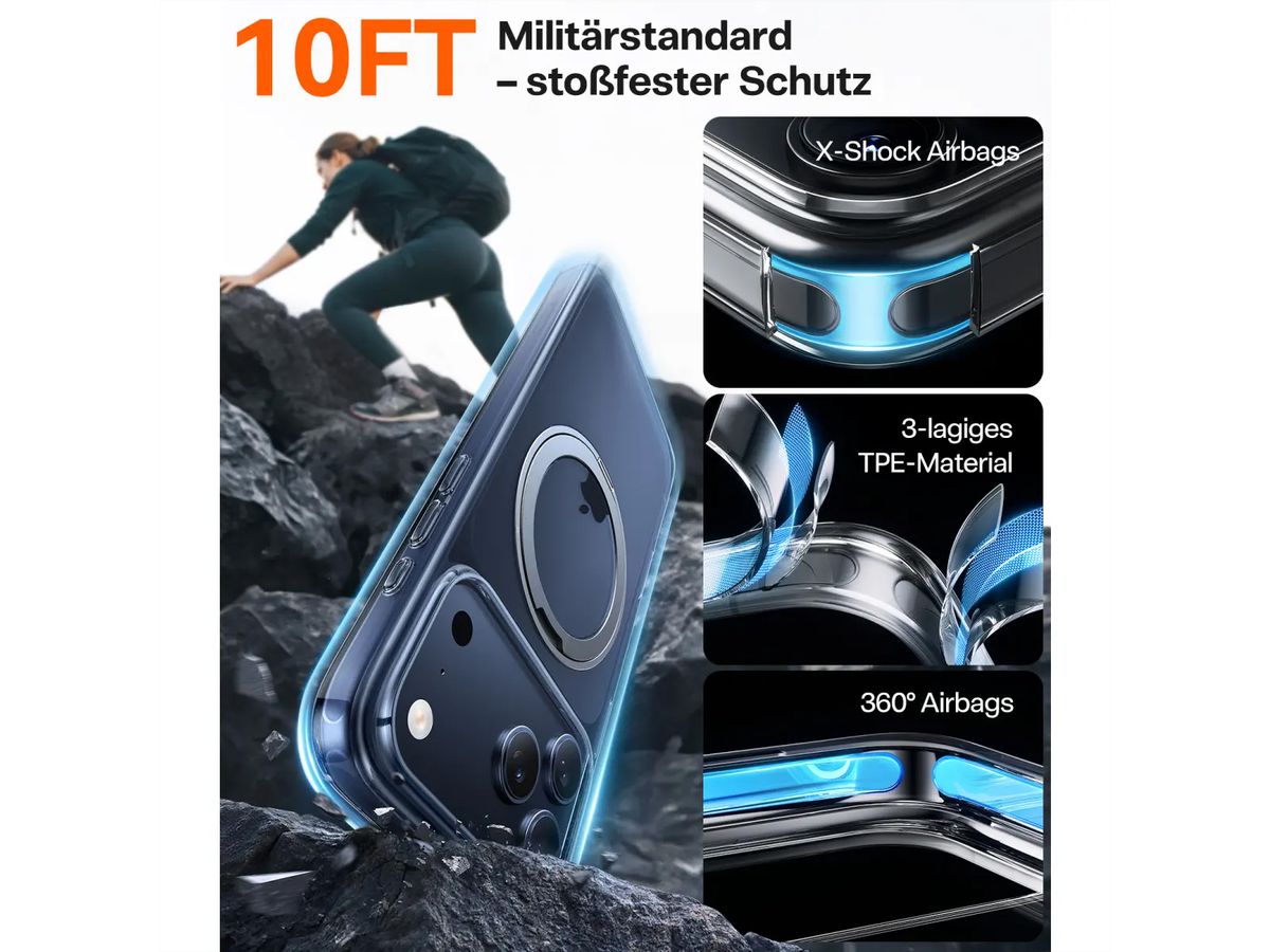 Torras Upro Ostand Schutzhülle, iPhone 17 Pro, MagSafe, transparent