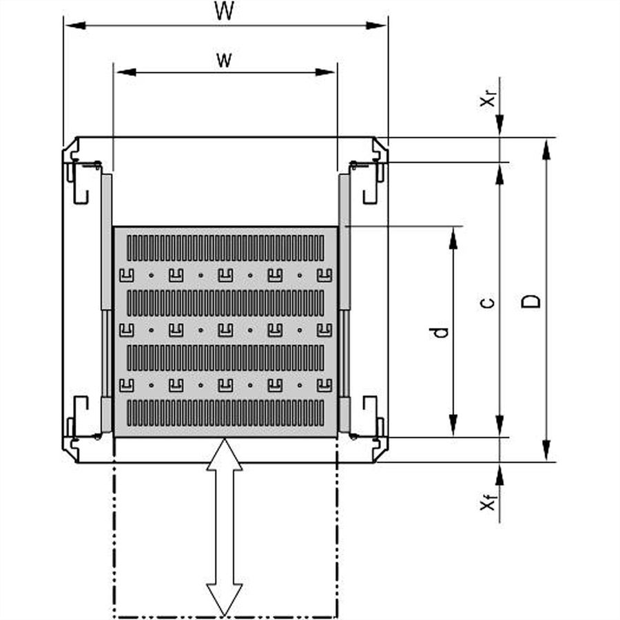 SCHROFF Varistar 19'' étagère, télescopique, 30 kg, RAL 7021, raccourci, 600W 700D
