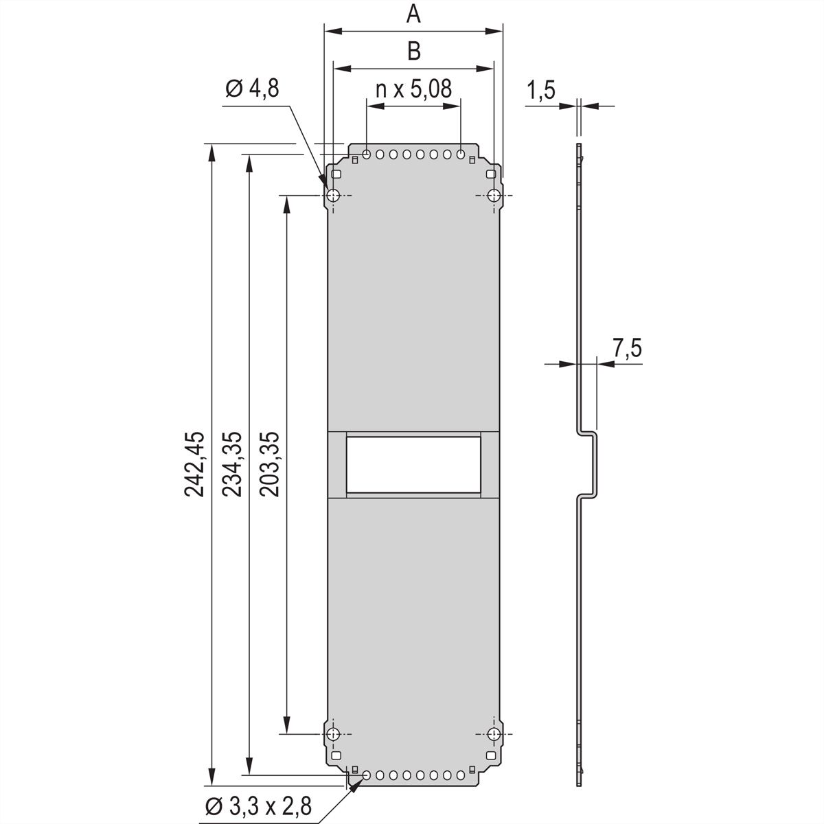 Panneau arrière de l'unité enfichable SCHROFF, uni, 6 U, 10 HP