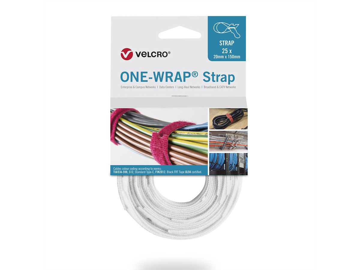 VELCRO® One Wrap® Strap 25mm x 300mm, 25 pièces, blanc