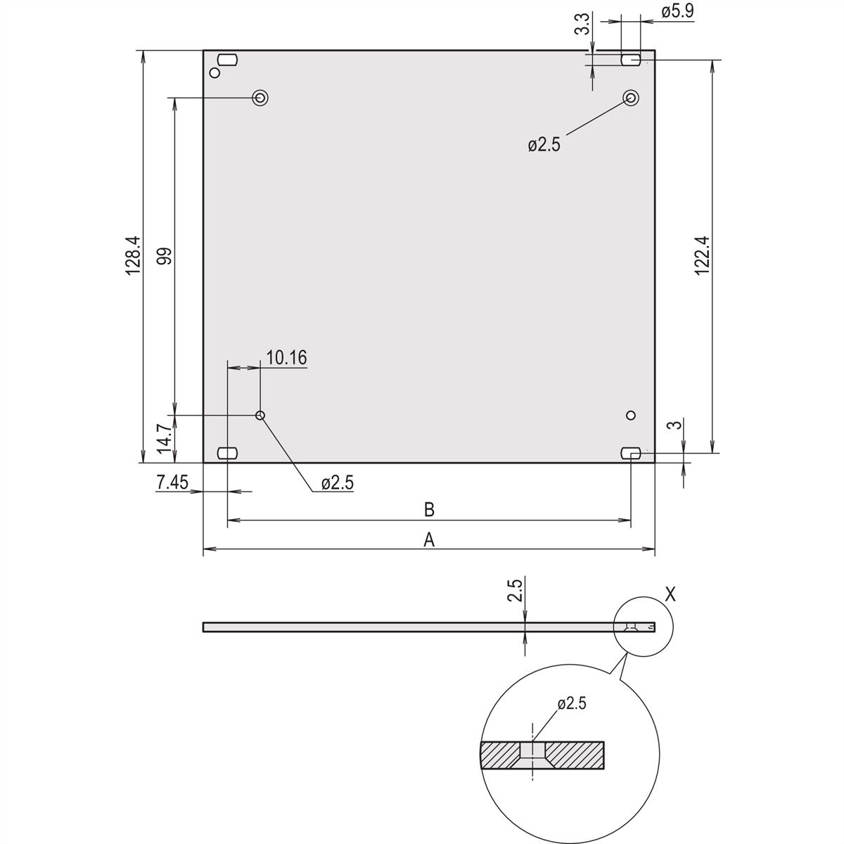 SCHROFF HF Frame Type Plug-In Unit Face avant, 3 U, 12HP, 2.5 mm, Al, Anodisé frontal, Conducteur arrière