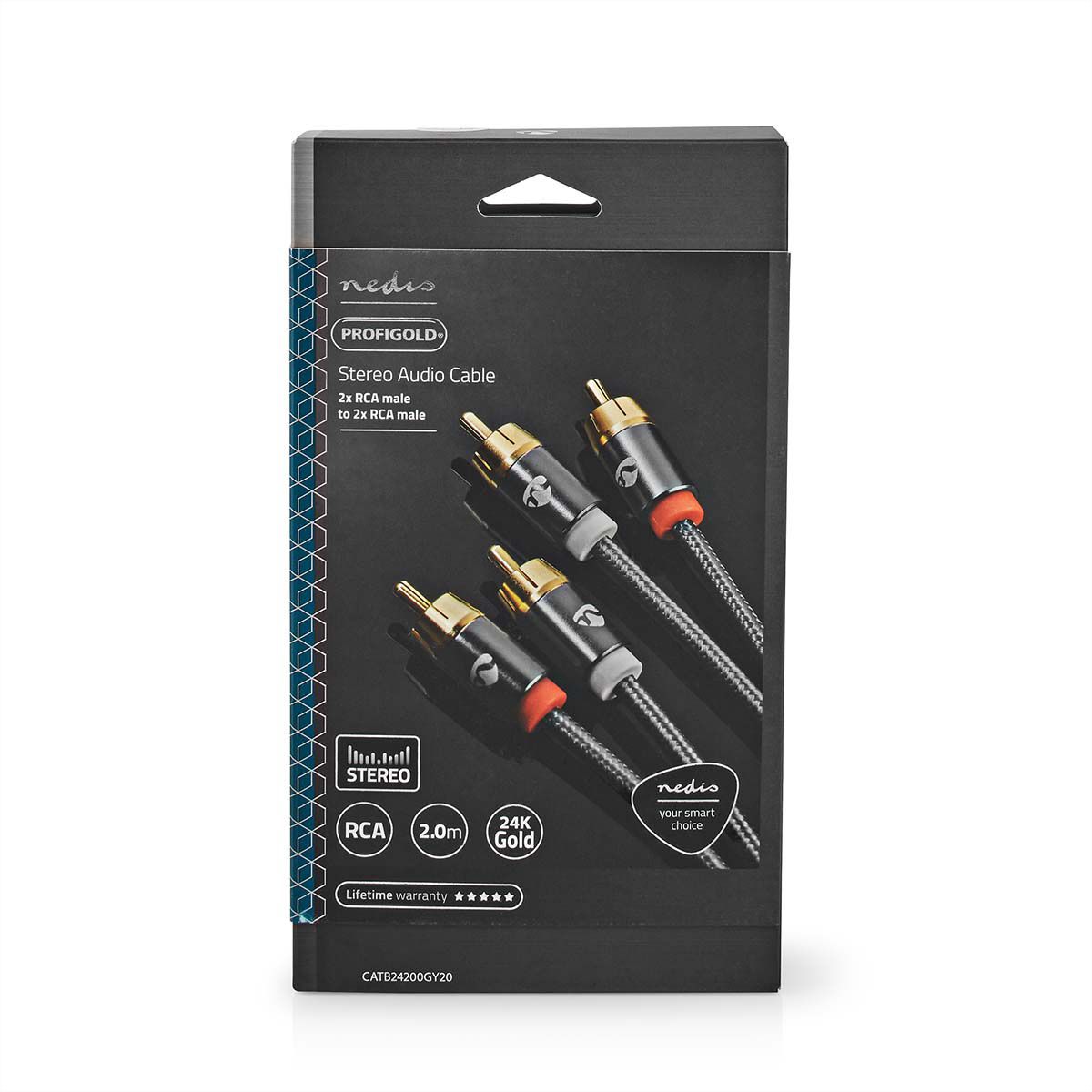 Câble audio stéréo Nedis, 2x RCA, ST/ST, gris, 2 m