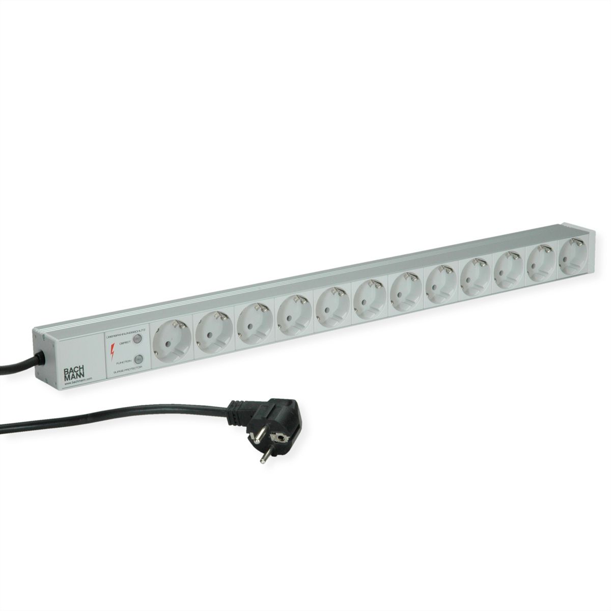 BACHMANN IT PDU ALU 1U 12x contact de protection, câble d'alimentation avec fiche à contact de protection