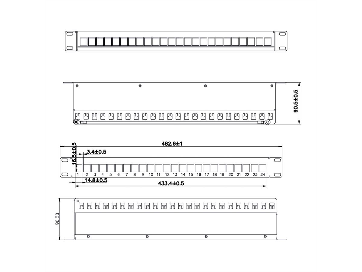 VALUE 19"-Keystone-Modulträger, 24 Ports, 1HE, geschirmt, schwarz