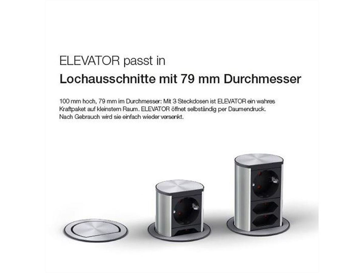 BACHMANN ELEVATOR 1x Schutzkontakt, 1x CAT6, 1x USB 3.0, silberfarben