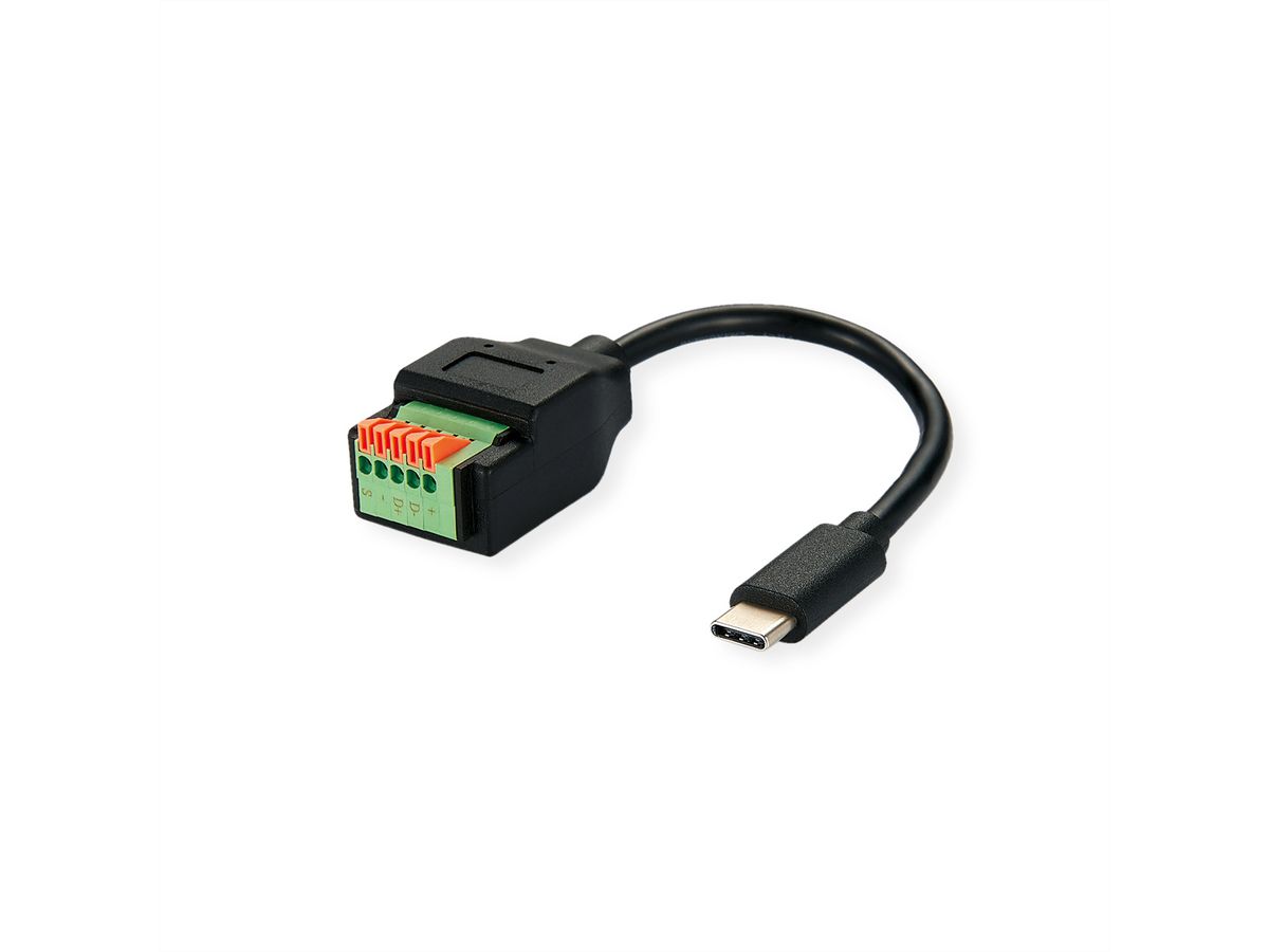 ROLINE Kabeladapter USB-C Stecker zu 5-Pin-Klemmleiste, (Drucktasten), 15 cm