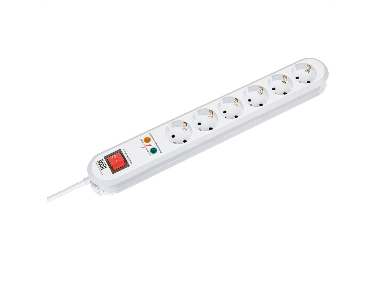 BACHMANN SMART Bâti de prises 6x contact de protection, interrupteur, protection contre les surtensions, blanc, 1,5 m
