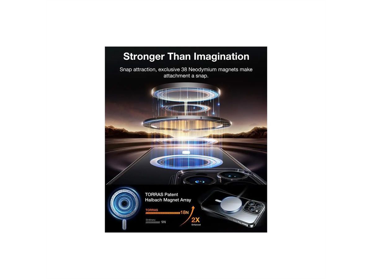 Torras étui portable Diamond iPhone 15 Pro, MagSafe, transparent