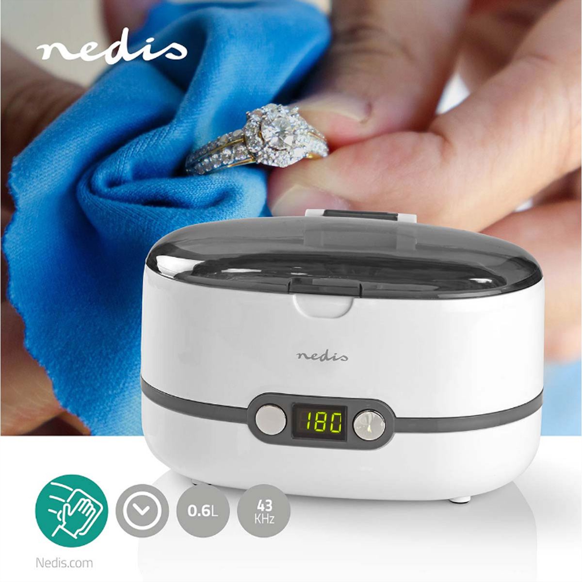 Nedis Ultraschallschmuckreiniger, 230V, 50Hz, weiss