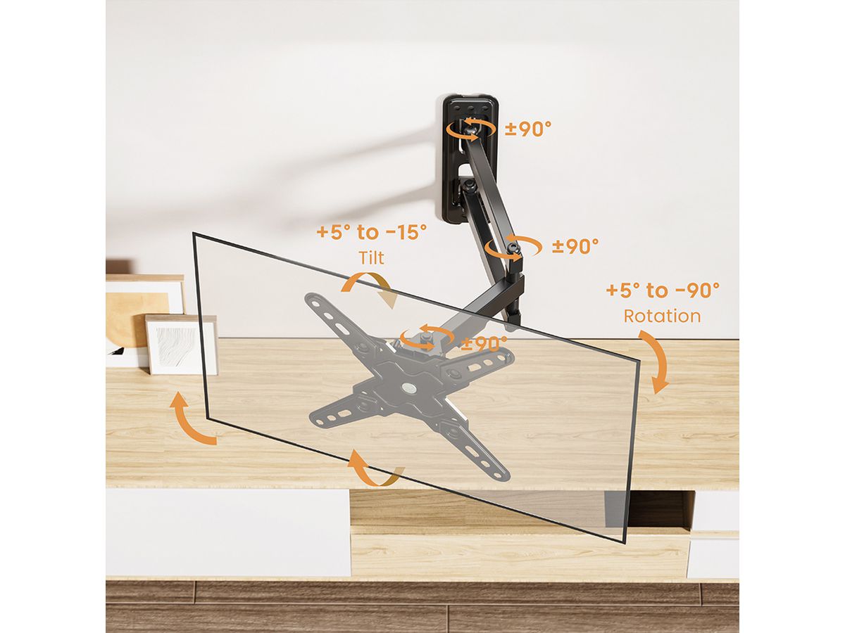 VALUE TV-Wandhalterung, 3 Drehpunkte, 13-43 Zoll, bis 20 kg
