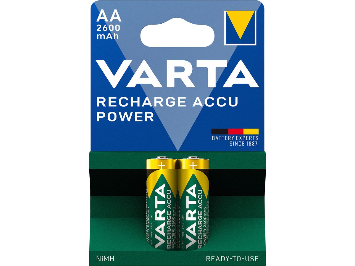 VARTA NiMH Piles Mignon,  AA, HR06, pack de 2, 1,2V, 2600mAh , chargées et prêtes à l'emploi