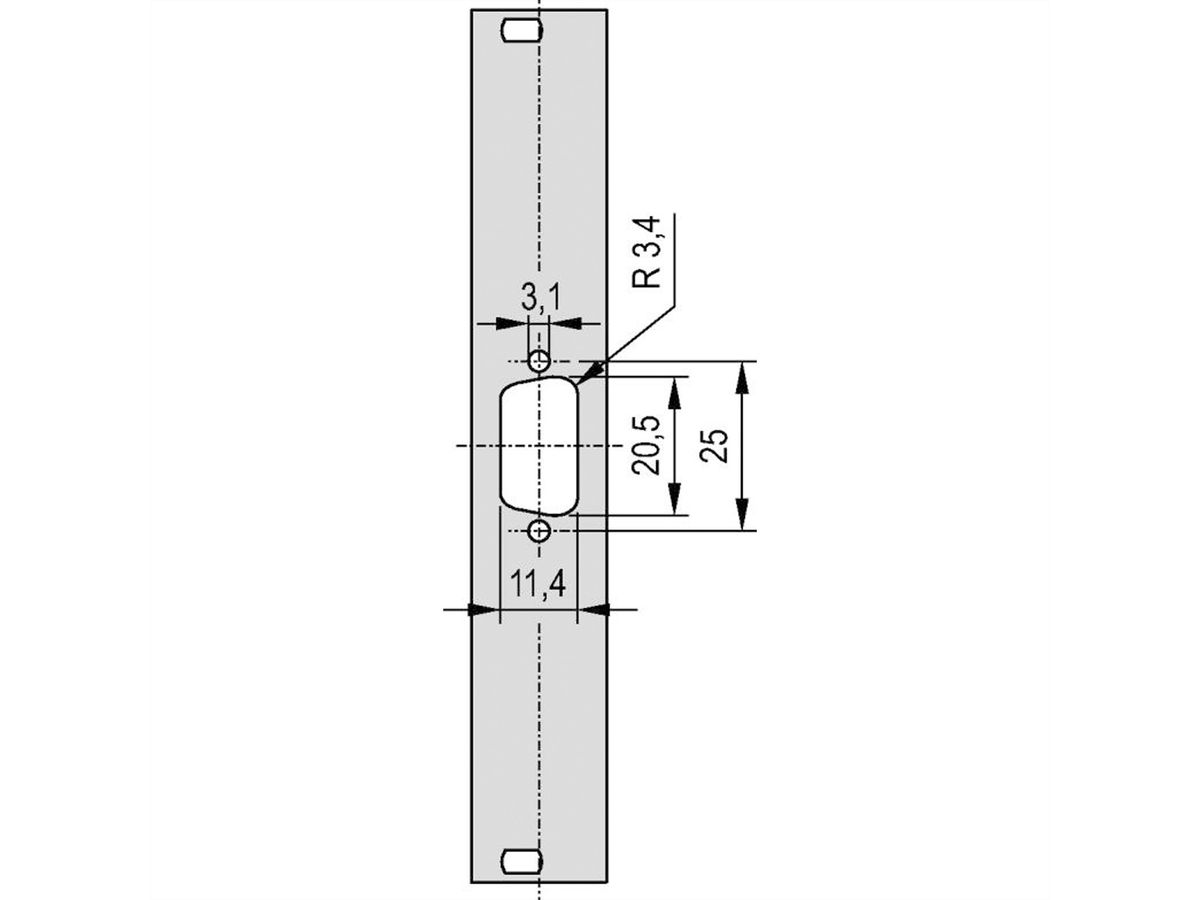 SCHROFF Face avant 19" avec découpe Sub-D, 3x9 pôles, 3U, 4 HP, 2,5 mm, Al, RAL 7035