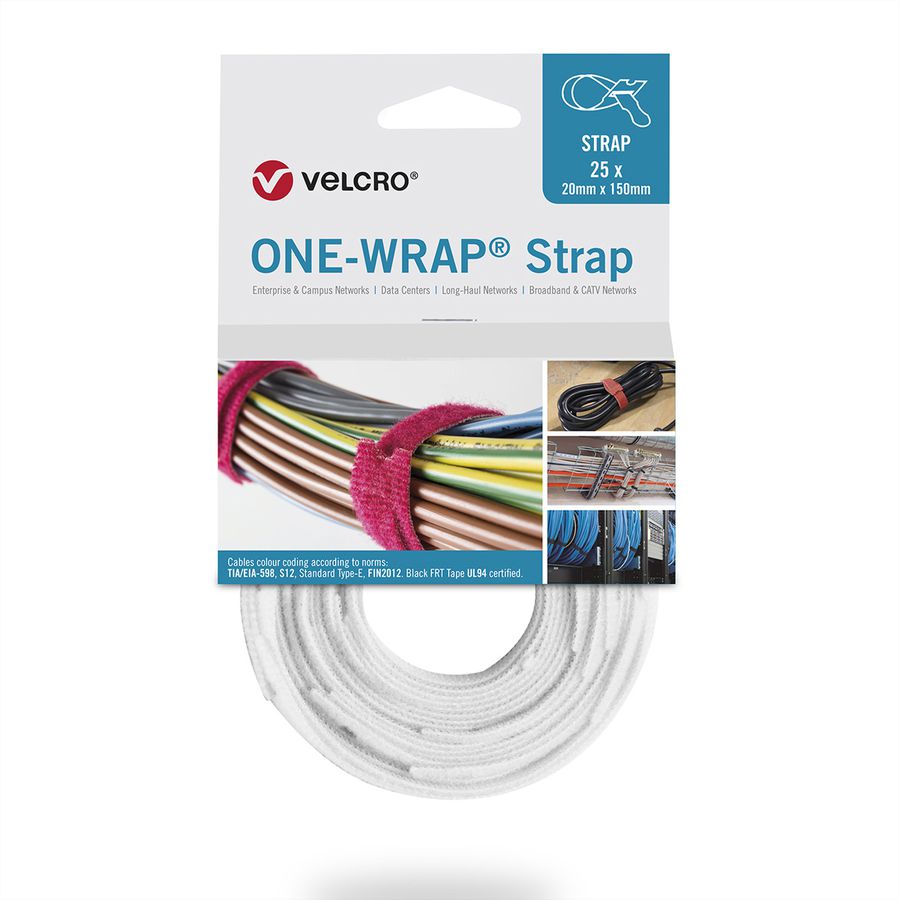 VELCRO® One Wrap® Strap 20mm x 230mm, 25 pièces, blanc