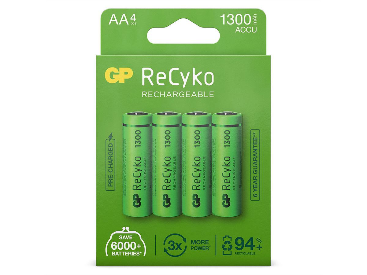 GP Batteries RECYKO+ Pro, HR06, 4x AA, Mignon, Akkus, NiMO, 1300mAh