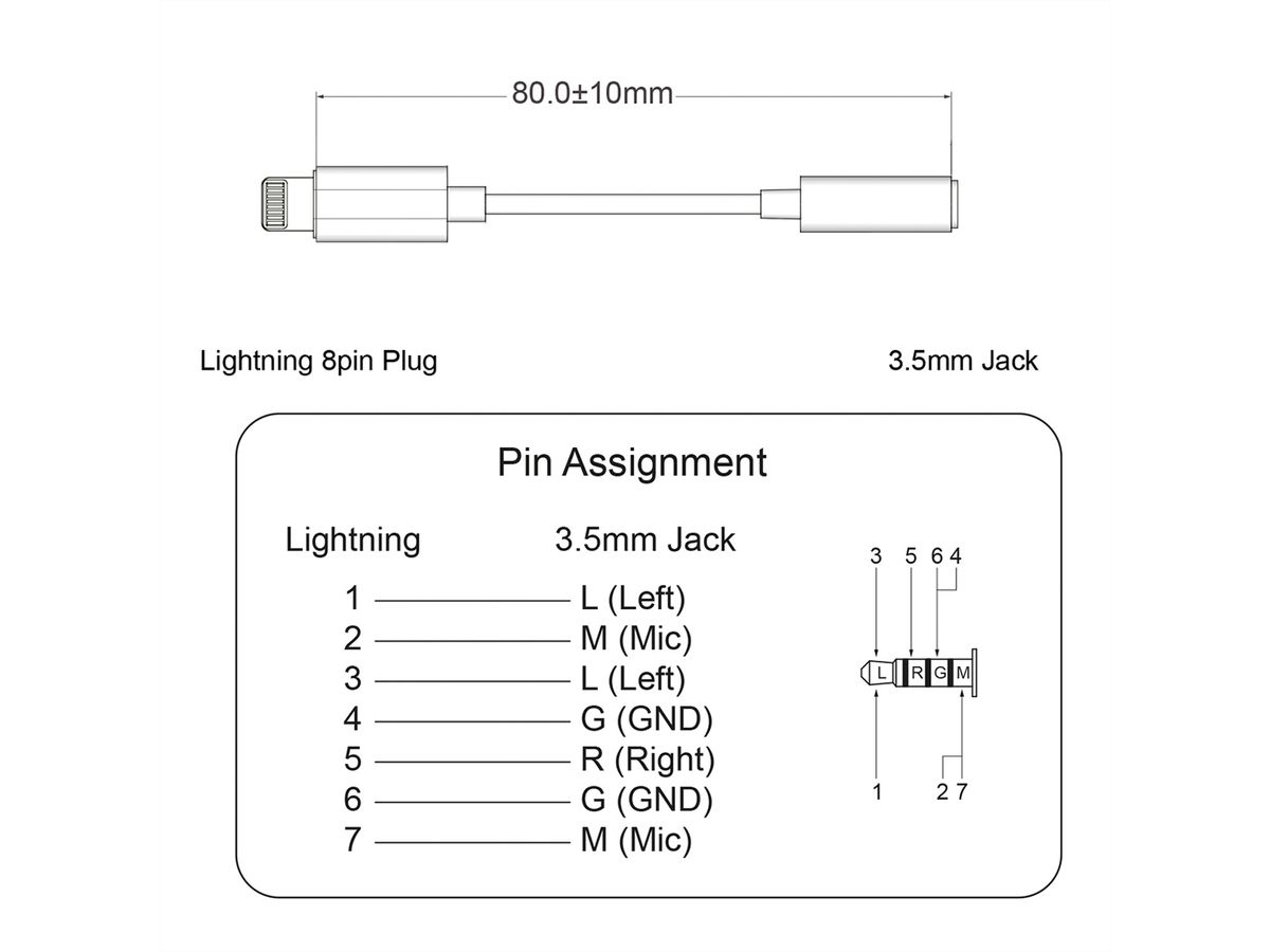 ROLINE Adaptateur Type 8 pin - 3,5mm Audio, M/F, 0,13 m