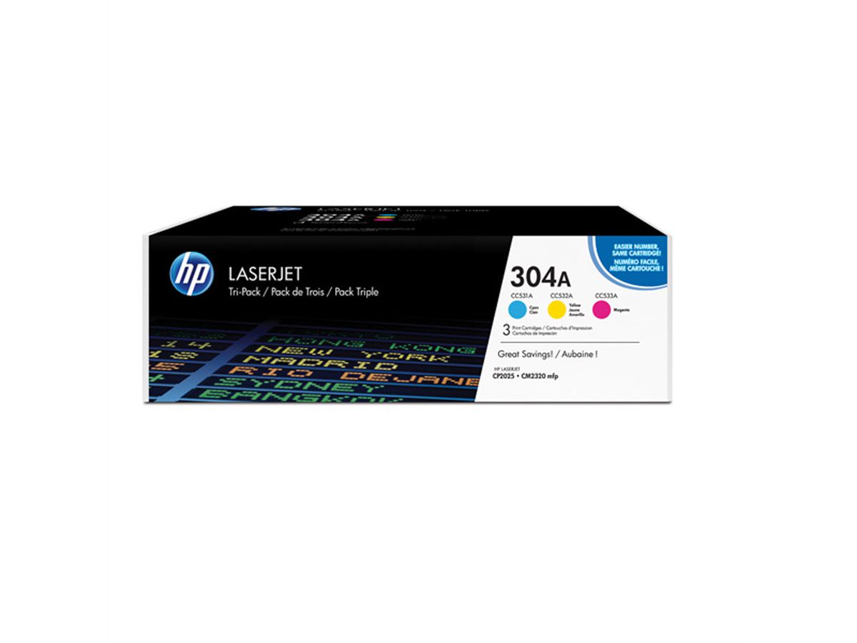 CF372AM, HP Color LaserJet Toner Tri-Pack, C / M / Y , 3x ca. 2.800 S.