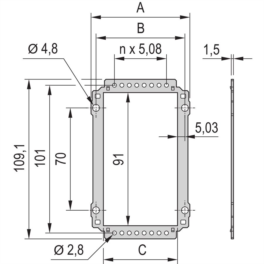 Panneau arrière de l'unité enfichable SCHROFF, découpe pour connecteurs multiples, 3 U, 10 HP