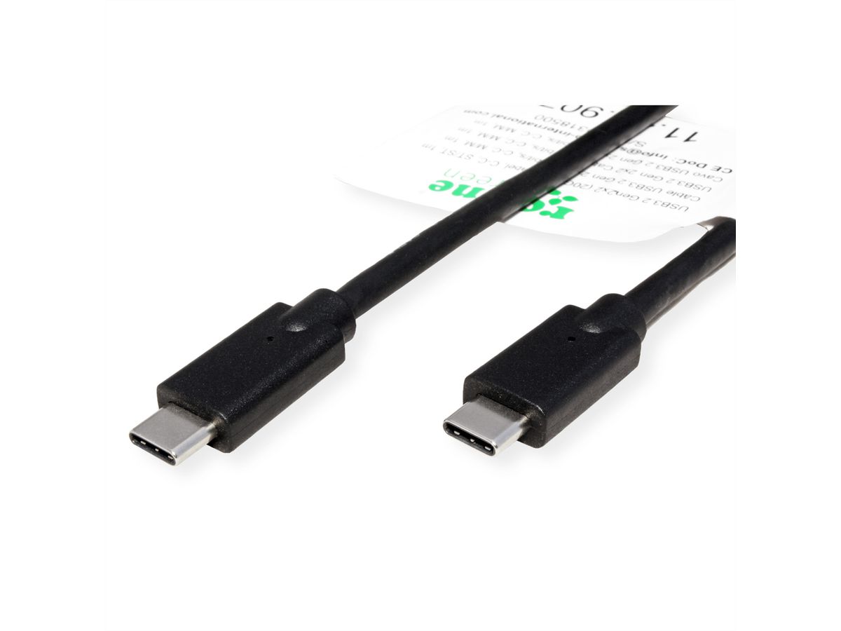 ROLINE GREEN USB 3.2 Gen 2x2 Kabel, C-C, ST/ST, 4K UHD-1, 20Gbit/s, Emark, 100W, schwarz, 1 m